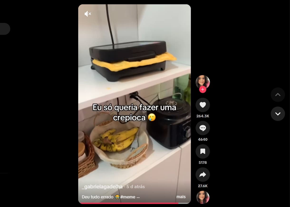 Vídeo viraliza após explosão de sanduicheira durante receita de crepioca